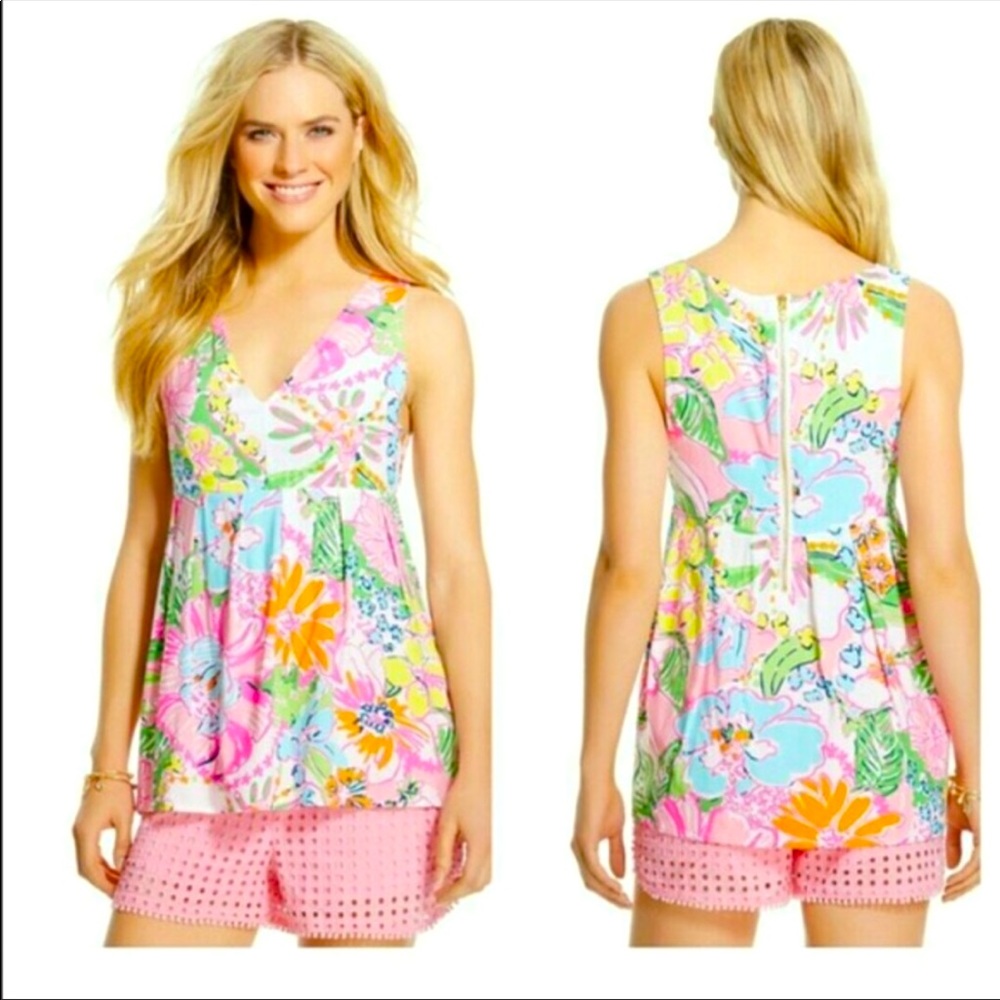 Lilly Pulitzer For Target Nosey Posie Floral Zipper Back Tank Top Sz M